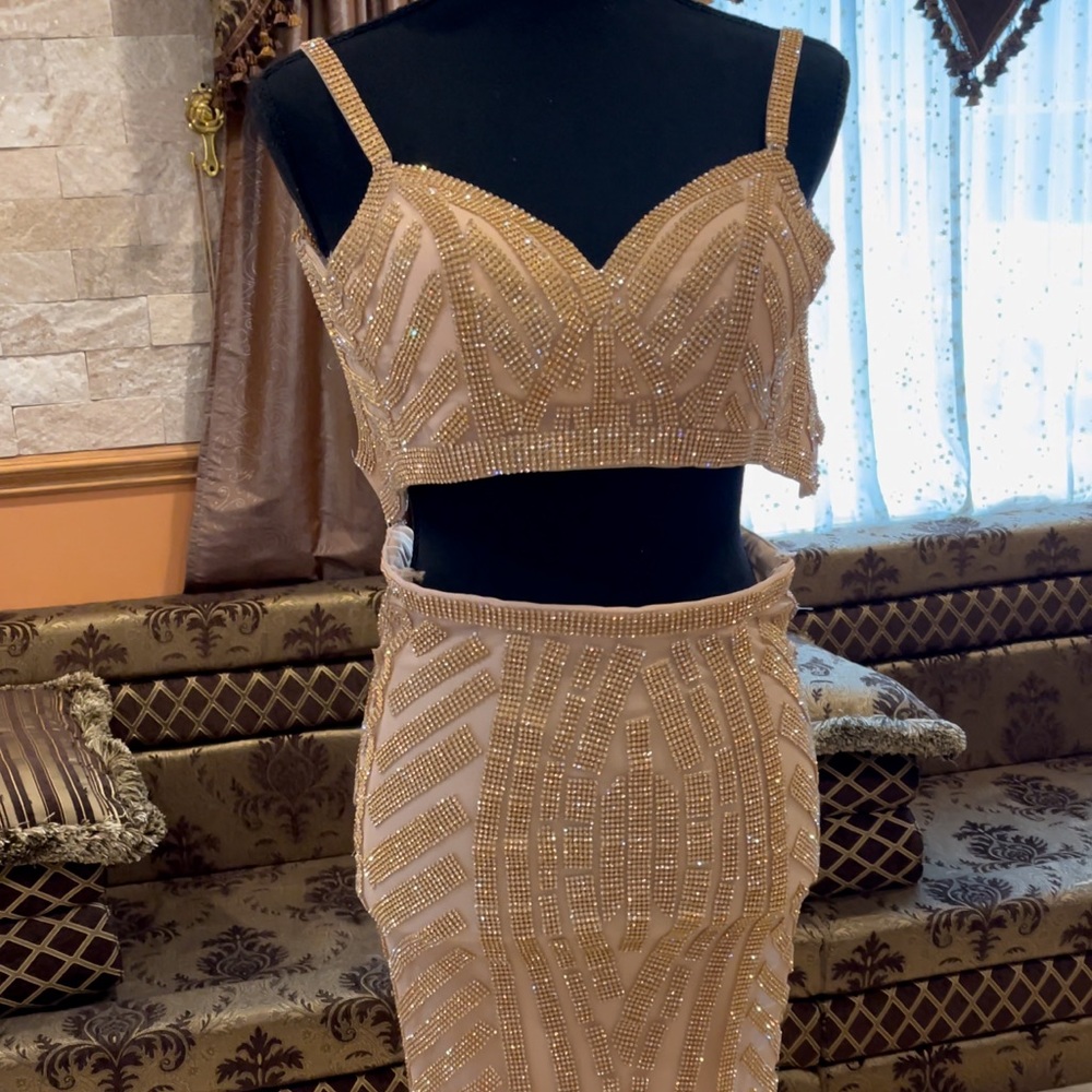 2 piece gold bedazzled dress